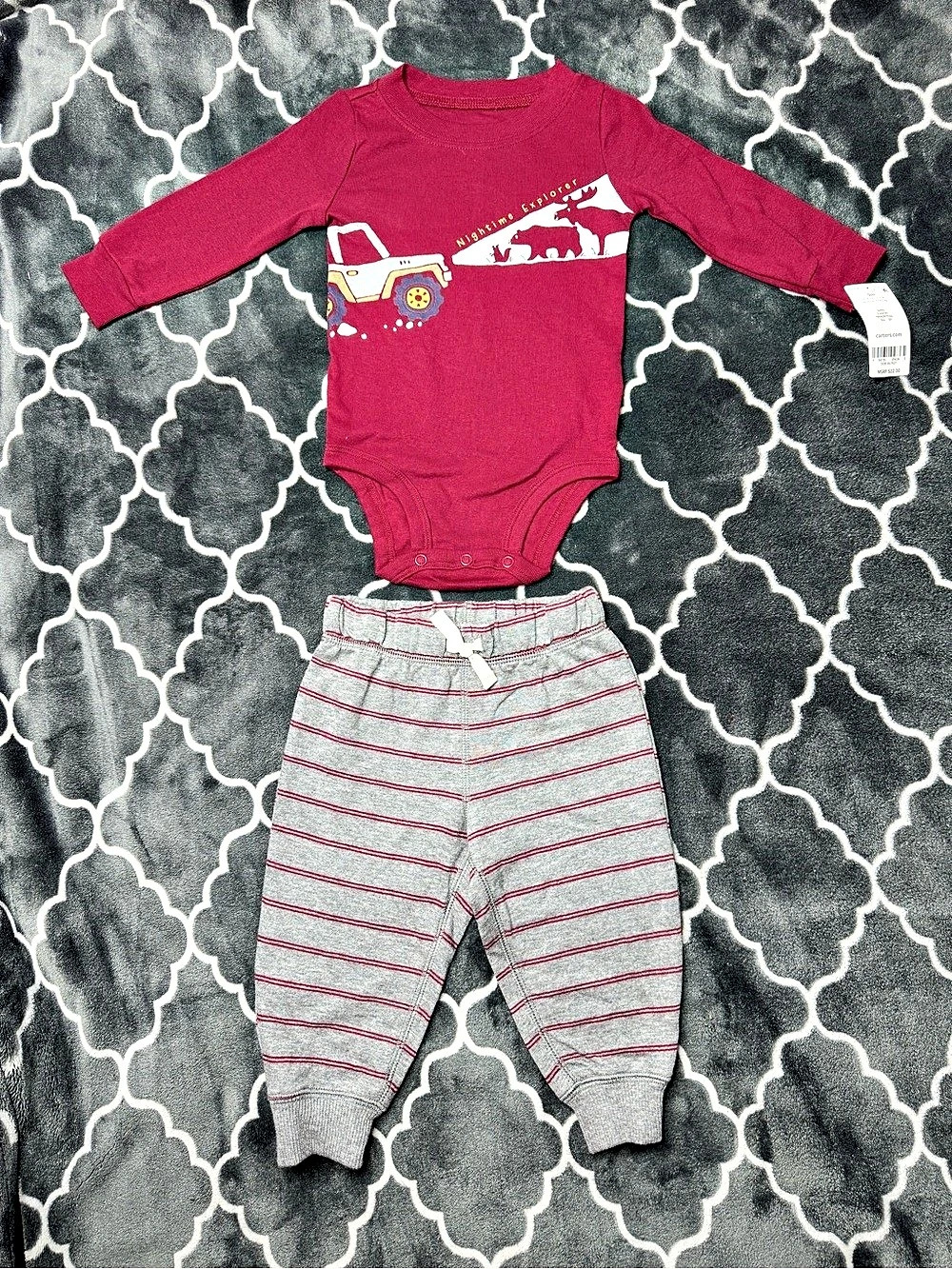 Carter's Nighttime Explorer Bodysuit and Pants Set Red & Gray 9M